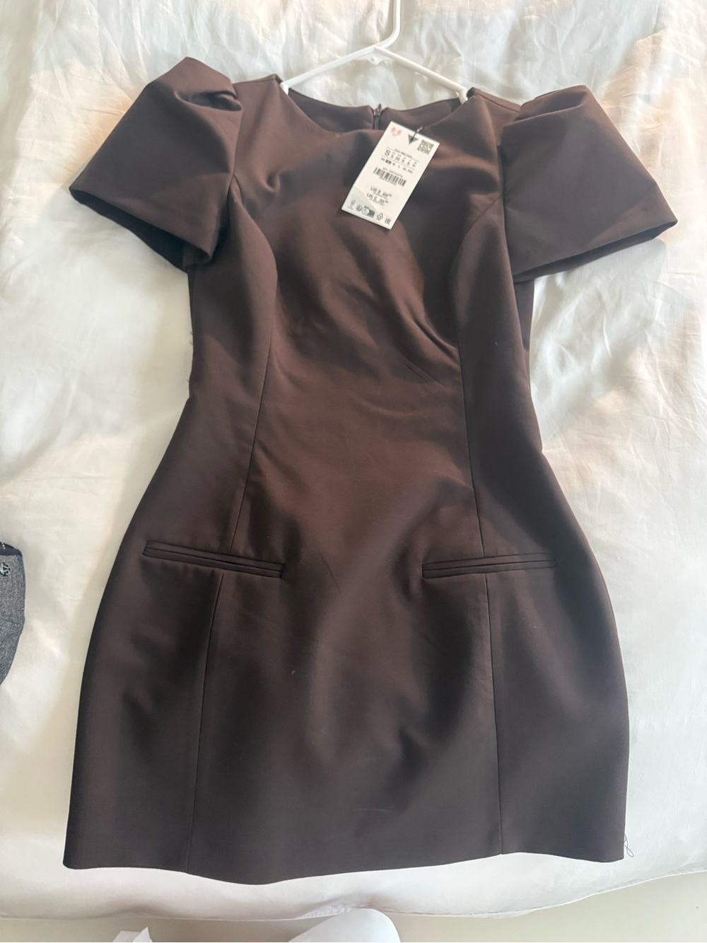 ZARA Brown Pleated Pocket Dress 🤎 New With Tags Mini Dress Size Small NWT